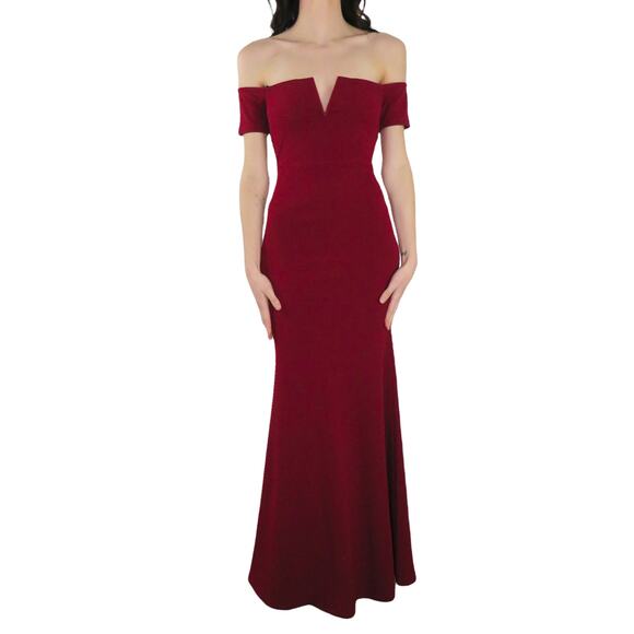 Lulus Lynne Burgundy Off-the-Shoulder Maxi Dress Floor Length Formal Gown Small - Picture 11 of 13